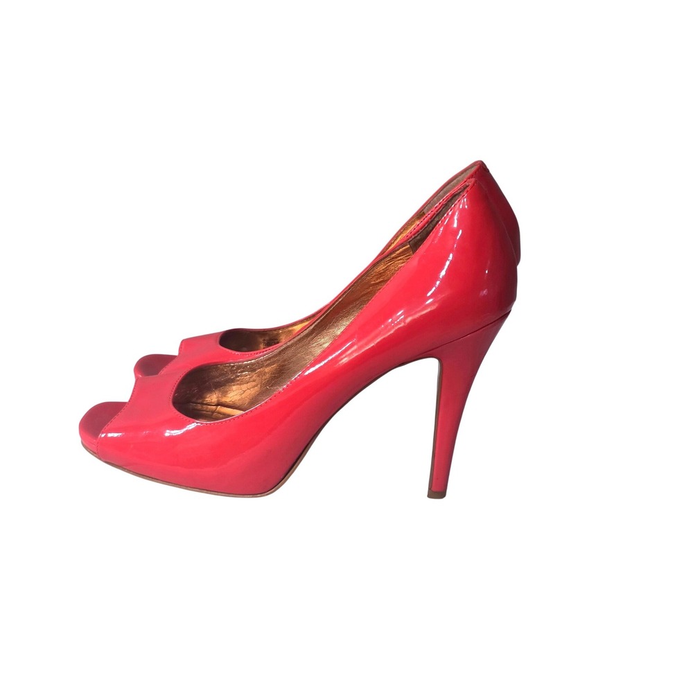 BCBGeneration Womens‎ Coral Red Patent Peep Toe Stiletto Heel Pumps Size 7.5/38